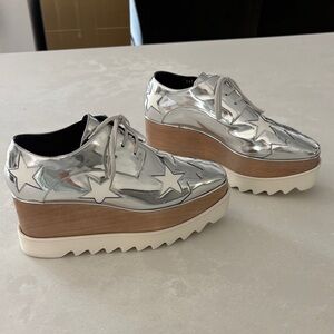 Stella McCartney Silver Metallic Star Platform Lace-Up Shoes